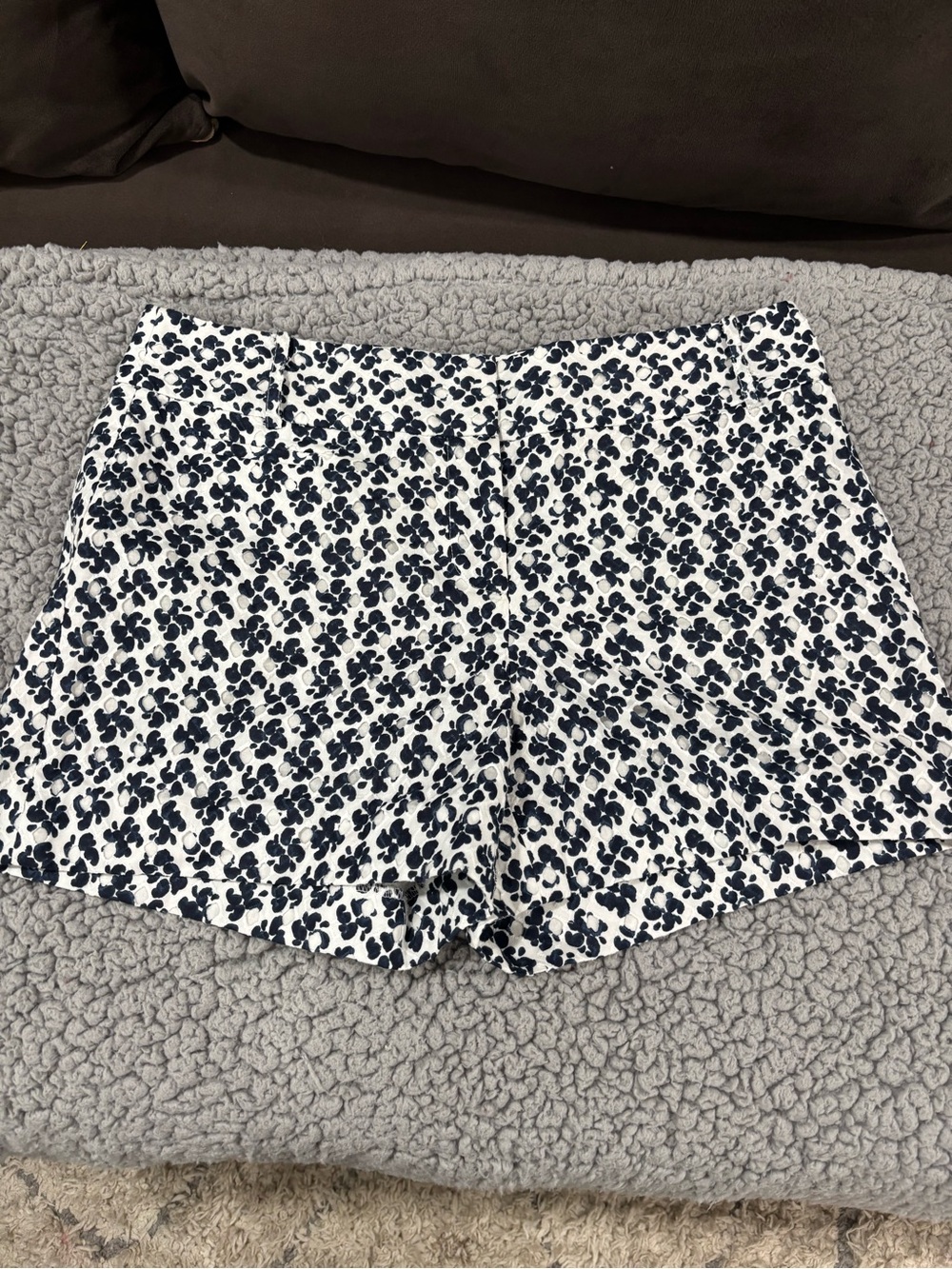 LOFT White High-Waist Floral Print Shorts in Navy